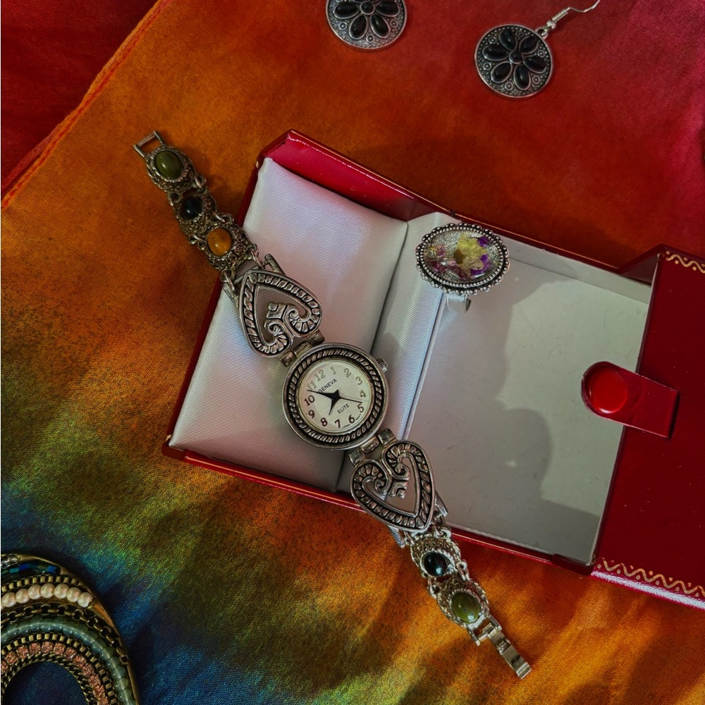 Silver Women's Watch with Heart Accents